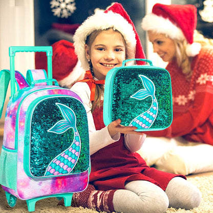 Mochila de Rodinhas 3 Peças para Meninas e Meninos, Bolsa Escolar com Rodas para Crianças, Mochila com Rodas com Lancheira