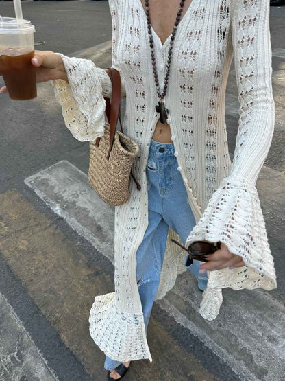 Hollow Breasted Sweater Long Dress Women Summer Party Dresses Cover Up Elegant S