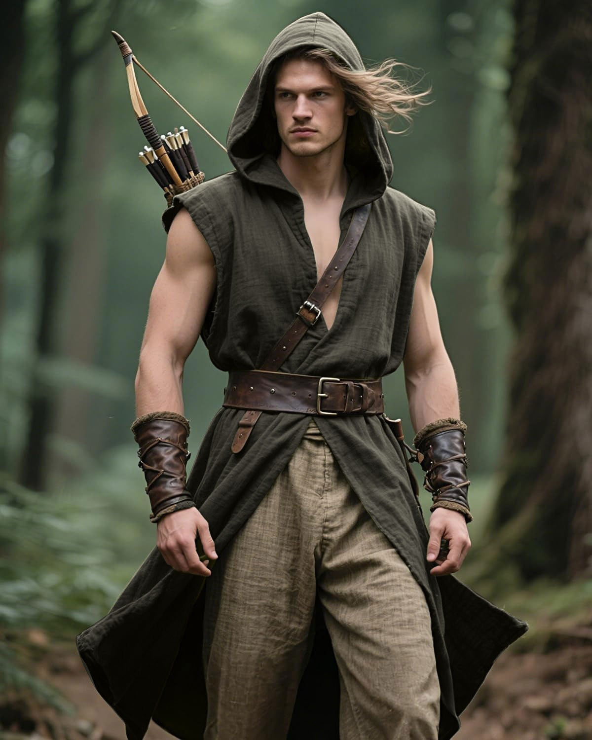 Men's Medieval Hooded Surcoat Renaissance Tabard Sleeveless Tunic Cloak Viking Costume Holloween Assassin Cosplay