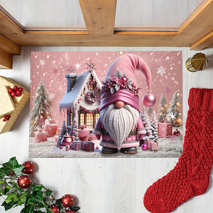 VIKAMA Pink Christmas Santa Claus Rug Bedroom & Living Room Doormat Non-Slip, Stain-Resistant Carpet Home Decor