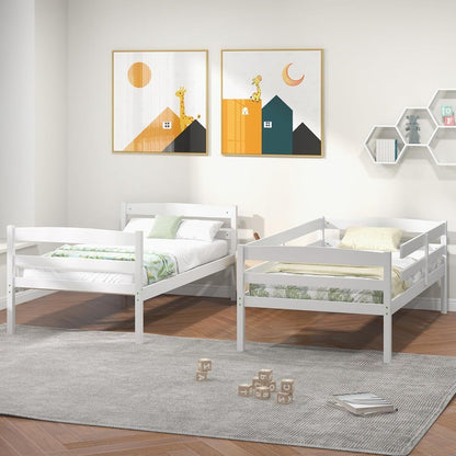 Beliche Madeira Solteiro sobre Solteiro, com Grade de Proteção de Comprimento Total e Escada Integrada, Estrutura de Cama que Economiza Espaço, Colchão F