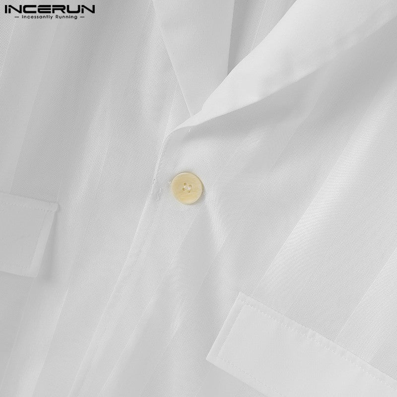 INCERUN Handsome New Men's Tops 2024 See-through Striped Suit Coats Fashionable Male Hot Selling Long Sleeved Blazer S-5XL 2024