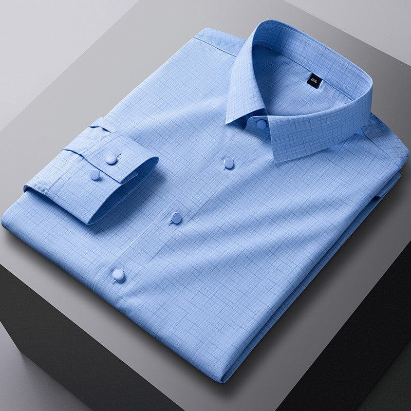 New in shirt elastic plaid casual long sleeve shirts for men slim fit formal shirt fashion easy-care elegants business clothes