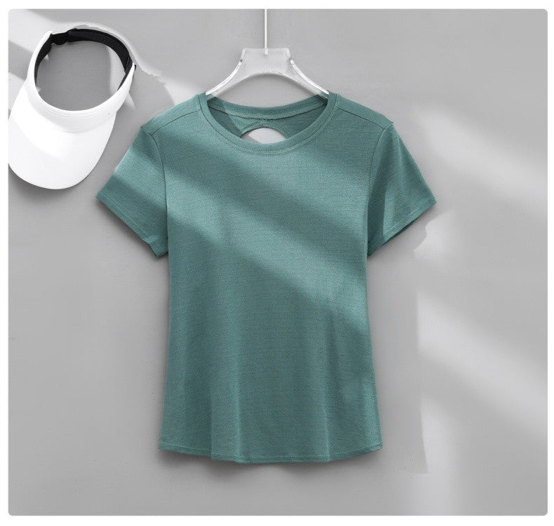 DRUR Gym Tops Women Lightweight Sweatshirt Summer Short Sleeve Quick Dry Fitness Running Tshirt Back Cross Hollow Yoga Wear New