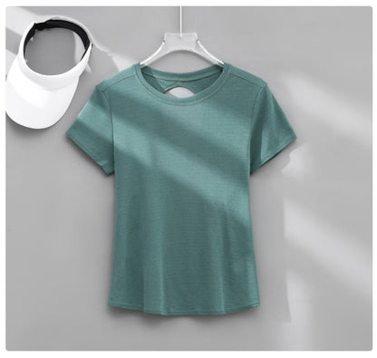 DRUR Gym Tops Women Lightweight Sweatshirt Summer Short Sleeve Quick Dry Fitness Running Tshirt Back Cross Hollow Yoga Wear New