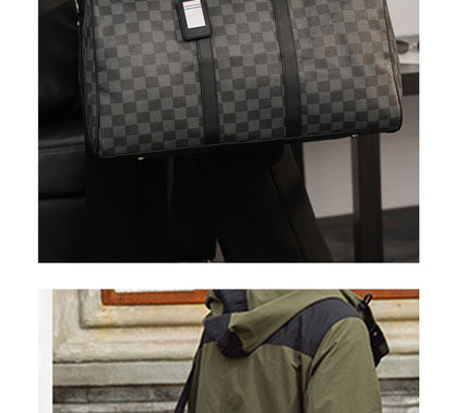 Men's Fashion Plaid Multifunctional Wear Resistant Waterproof Large Capacity Travel Business Luggage Bag Handbag Shoulder Bag