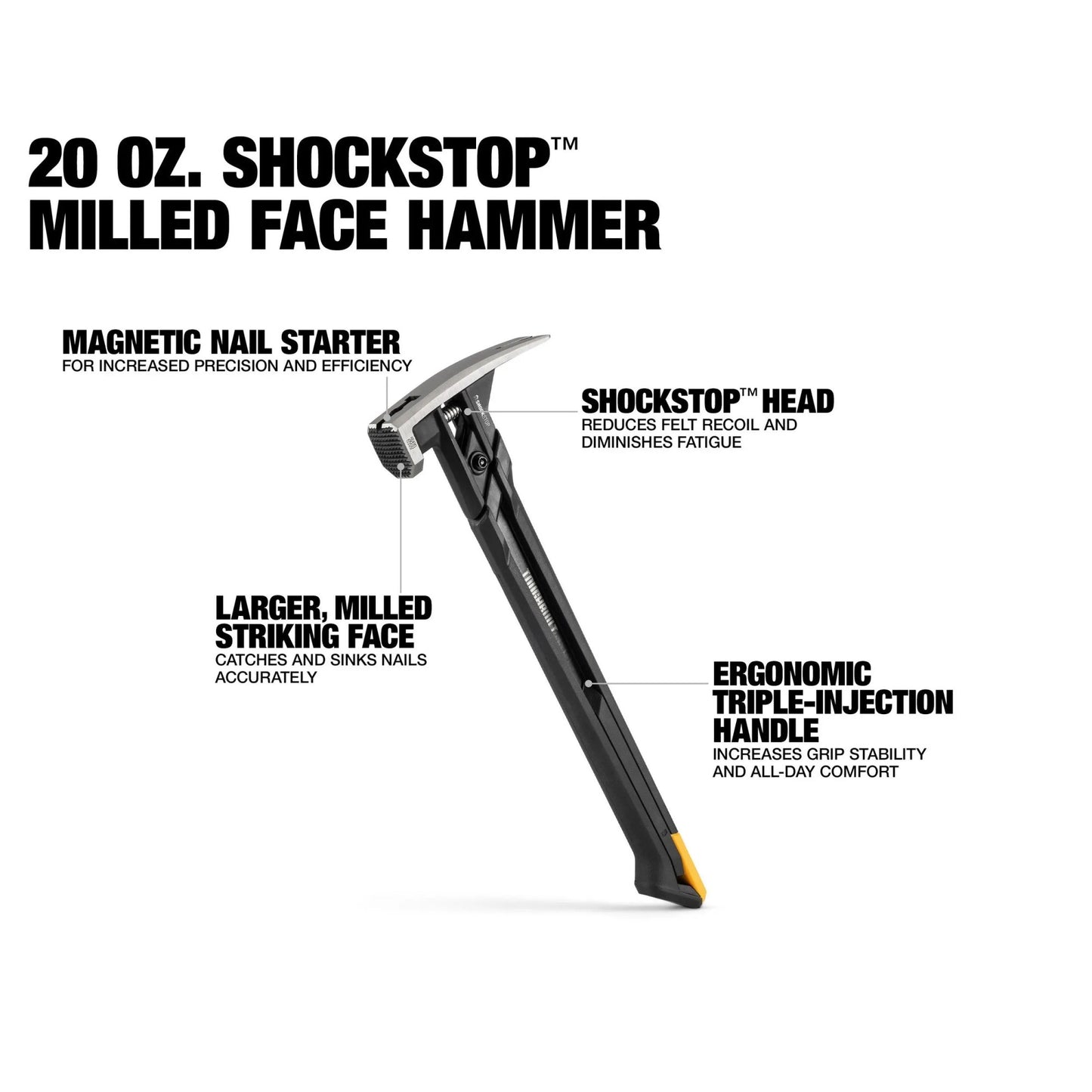 TOUGHBUILT TB-H1-1SBR-S20X TB-H1-1SBR-S24X Martelo de Garra de Aço ShockStop 20/24 OZ Face Fresada Ferramentas Manuais Martelo Toughbuilt