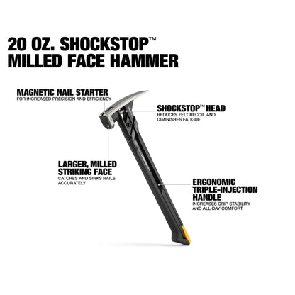 TOUGHBUILT TB-H1-1SBR-S20X TB-H1-1SBR-S24X Martelo de Garra de Aço ShockStop 20/24 OZ Face Fresada Ferramentas Manuais Martelo Toughbuilt