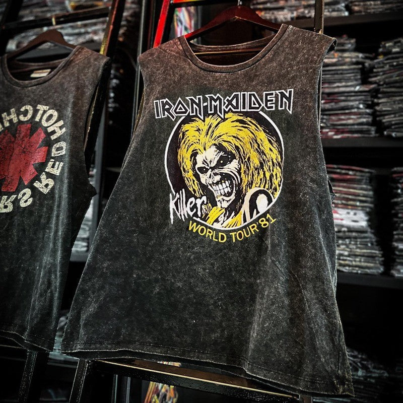 Men's Vintage American Rock Band Printed Washed Vest Sports T Shirt Sleeveless Tee Hip-Hop Gym Clothing Tank Tops Summer 2025