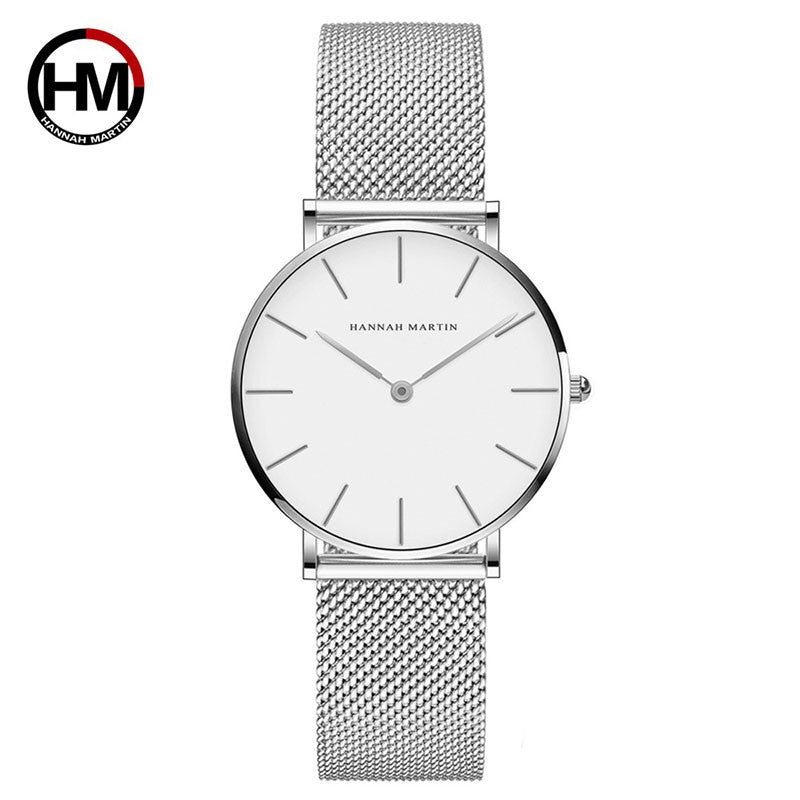 Hannah Martin Women Watch Japan Quartz Movement Simple Waterproof Rose Gold Stainless Steel Mesh Ladies watch relogio feminino