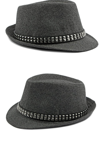 British Retro Jazz Hat Men's Autumn New Black Gentleman Hat Hip-hop Rivet Top Hat Women's Performance Hats