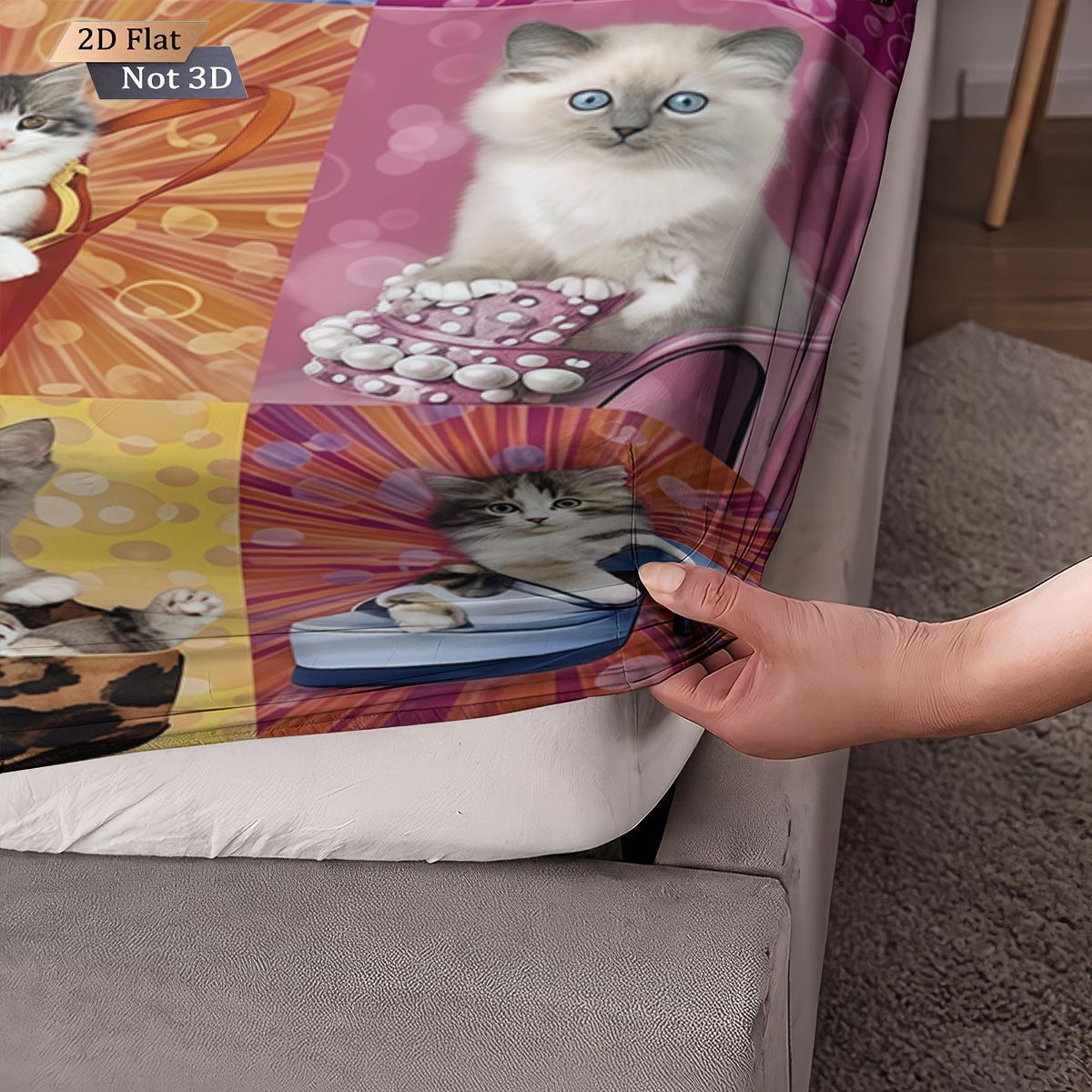 3pcs fabric splicing cute cat coreless bed sheet set, multi size bed cover bedroom bedding, holiday decoration, machine washable