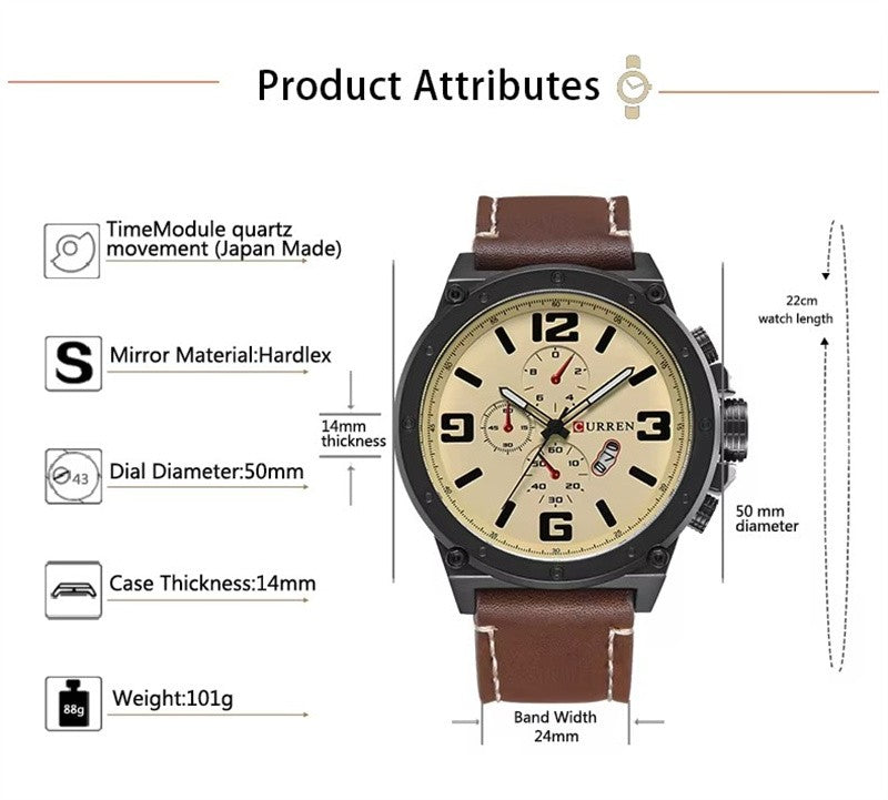 CURREN 8124,8208,8192,8230 Factory Watch Men Calendar Sport Military Male Clock Brand Luxury Origianl PU Leather Band Wristwatch