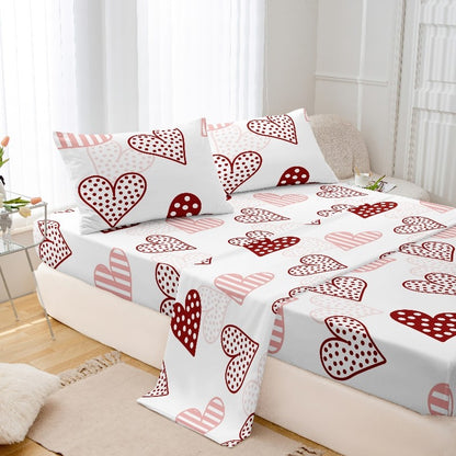 3pcs Love Print ultra-fine fiber Fitted Bed Sheet Pillowcase Set Skin Friendly Breathable Queen size bed sheet Mattress Cover