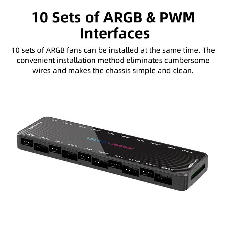 Teucer 1 to 10 12V/4Pin PWM 5V/3Pin Addressable ARGB Hub Splitter Adapter SATA Power Supply Interface  Concentrator For Case Fan