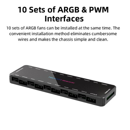 Teucer 1 to 10 12V/4Pin PWM 5V/3Pin Addressable ARGB Hub Splitter Adapter SATA Power Supply Interface  Concentrator For Case Fan