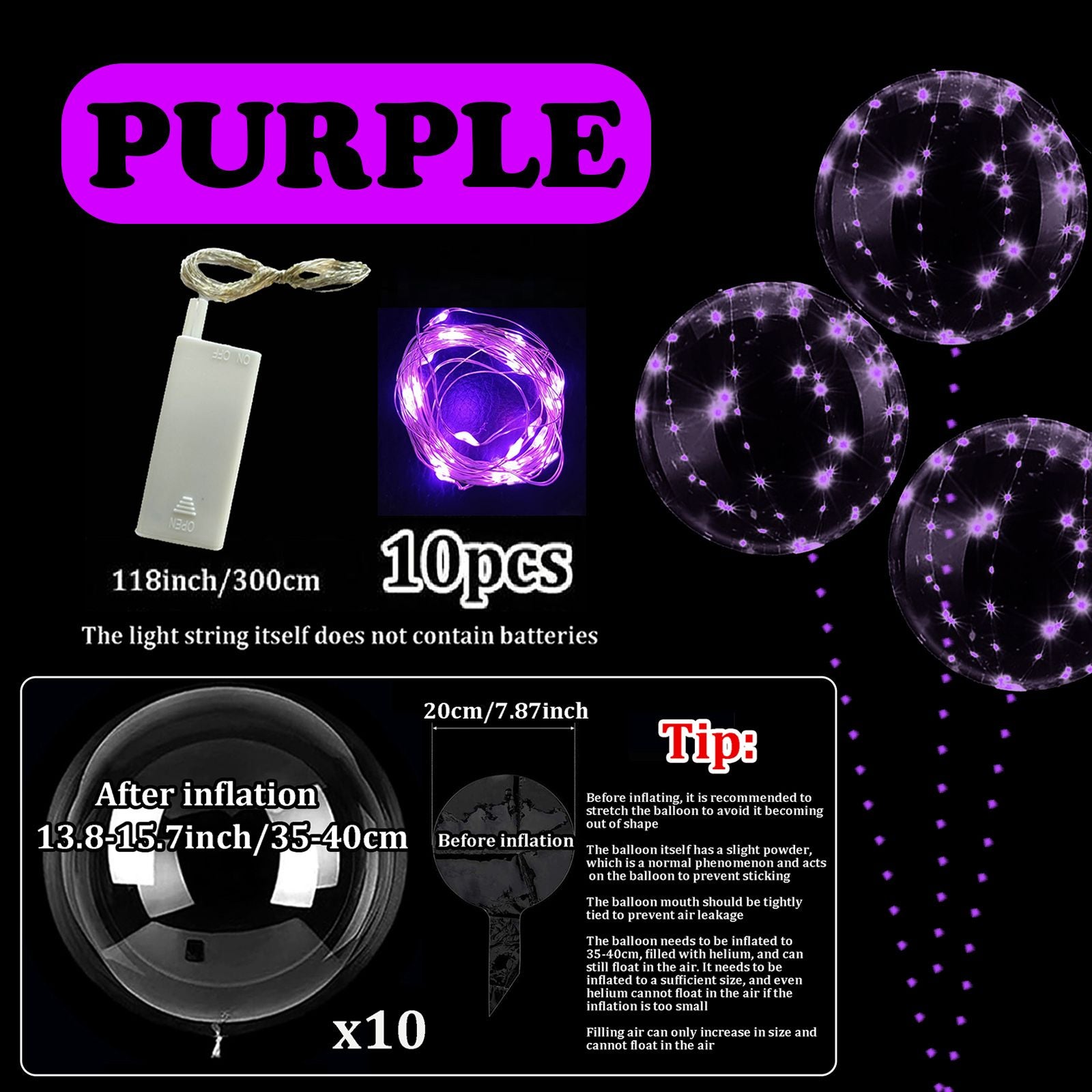 10pcs LED Bobo Balloon (without battery) for wedding proposal decoration, birthday party, outdoor courtyard lighting decoration