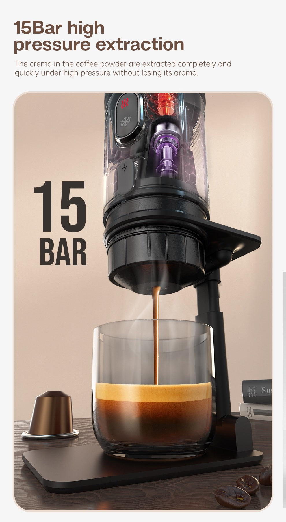 HiBREW Máquina de Café Portátil para Carro e Casa, DC12V Cafeteira Expresso Compatível com Cápsula Nespresso Dolce Pó de Café H4A