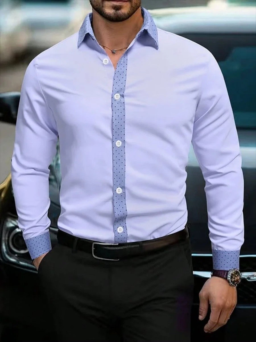 New men's simple polka dot shirt, men's long-sleeved button-down casual shirt, casual and fashionable business shirt, fast shipp