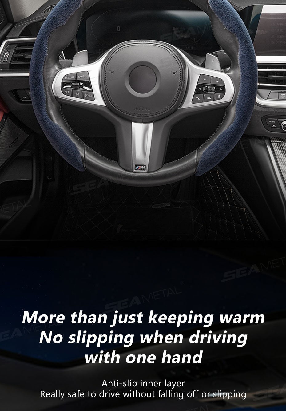 SEAMETAL 2 peças Capa de Volante de Carro Antiderrapante de Pelúcia Conjunto de Acessórios para Carro Tipo O D para Volante Mantém Aquecido no Inverno