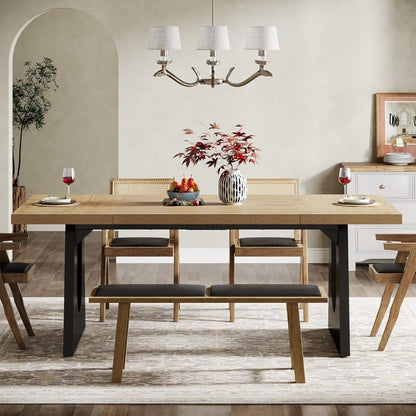Rustic Rectangular Dining Table by Tribesigns for 6-8 People, 70.9-Inch Wood, Black Wooden Legs, Farmhouse Style Centerpiece