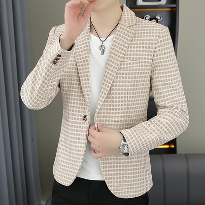 Blazer Men's Fashion Gentleman Business Outdoor Travel Plaid Slim-fit Korean Version of The Trend Handsome Youth Casual Blazer