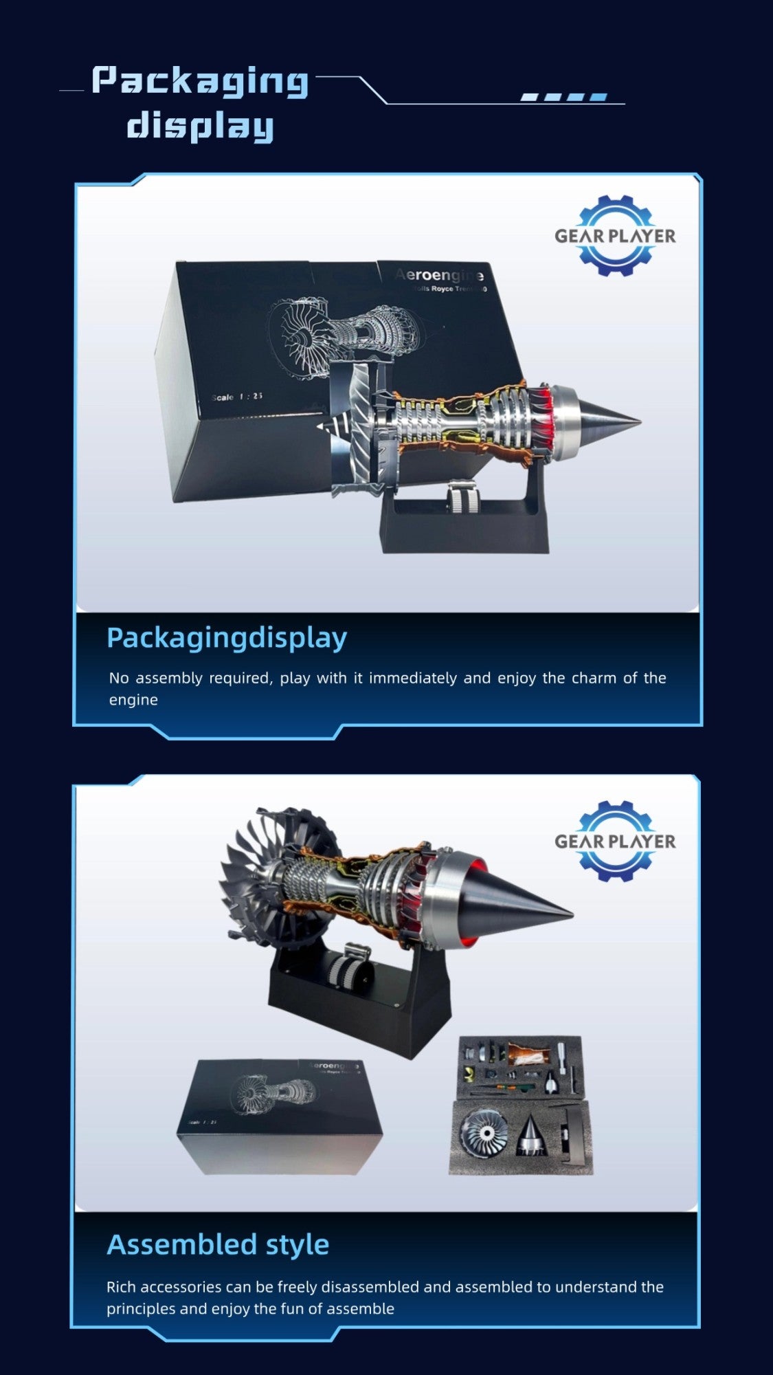 Kit de Modelo de Motor Turbojato com Velocidade Ajustável e Simulação de Chama Traseira para Montagem DIY e Projetos de Ciência