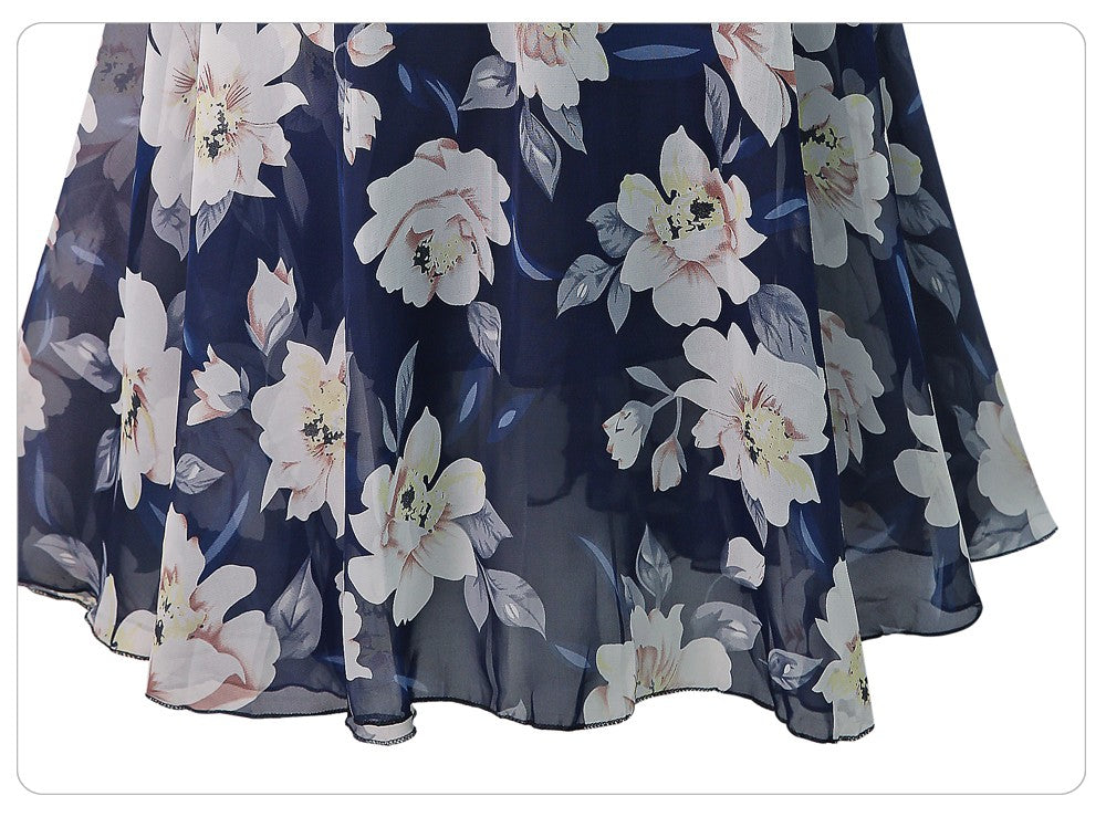 Plus Size Print Floral Skirt Women 2024 Summer Loose Elastic High Waist Chiffon Midi Skirts Lace Up Bow L-5XL Swing Jupe Femme