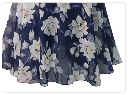 Plus Size Print Floral Skirt Women 2024 Summer Loose Elastic High Waist Chiffon Midi Skirts Lace Up Bow L-5XL Swing Jupe Femme