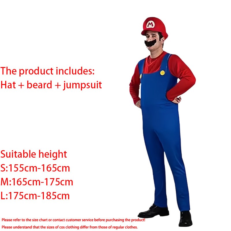 Game Marios Super Luigi Brothers Uniform Set Cosplay Costumes Funny Anime Adult Men Jumpsuit Woman Dress Halloween Costume