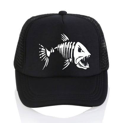Skull Fish Bones Baseball cap Outdoor Fishings hat Men Summer Mesh breathable cap Fishing enthusiasts adjustable snapback hats