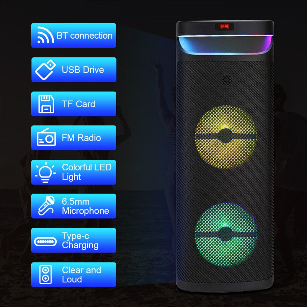 Alto-falante portátil Bluetooth para festa com subwoofer de 3000W duplo de 10 polegadas, sistema de som com graves potentes, alto-falante de karaokê DJ, luz de LED com microfone