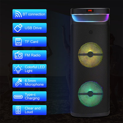 Alto-falante portátil Bluetooth para festa com subwoofer de 3000W duplo de 10 polegadas, sistema de som com graves potentes, alto-falante de karaokê DJ, luz de LED com microfone