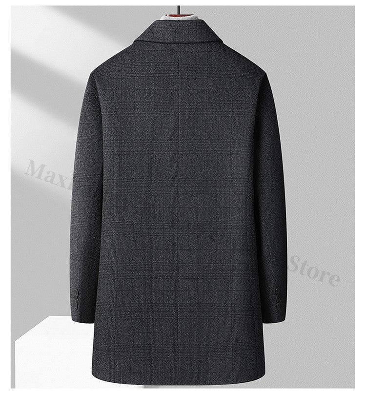 Maxbarley Winter Down Coat Lightw Luxurious Detachable Lining Working Cold Proof Overcoat Mens Mid Length Warm Woolen Trench