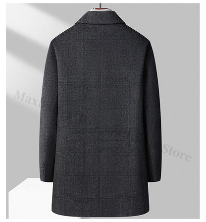 Maxbarley Winter Down Coat Lightw Luxurious Detachable Lining Working Cold Proof Overcoat Mens Mid Length Warm Woolen Trench