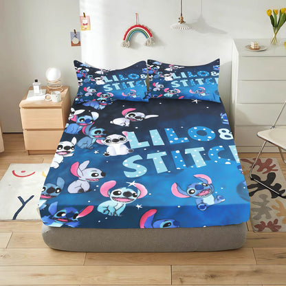 Lilo & Stitch Cartoon Fitted Sheet Home Cover for Teenager Elastic Bedding Cute Digital Printing Sheets Bedding Children