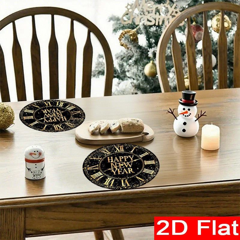 6/8pcs New Year Placemats Set Countdown Clock Pattern Polyester Table Mats Holiday Dining Happy New Year Party Festival Decorat