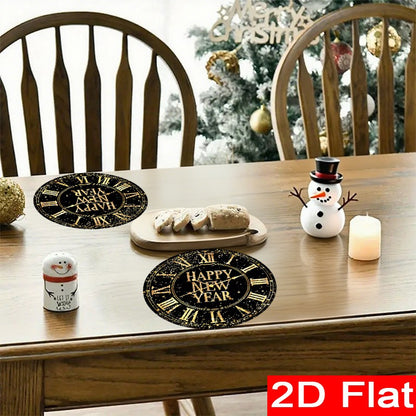 6/8pcs New Year Placemats Set Countdown Clock Pattern Polyester Table Mats Holiday Dining Happy New Year Party Festival Decorat