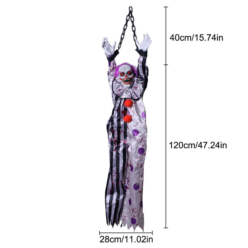 Decoração de Halloween Animatronics Palhaço Enfermeira Pendurado Controle por Voz Elétrico Exterior Assustador Liquidação Horror Adereços Casa Assombrada