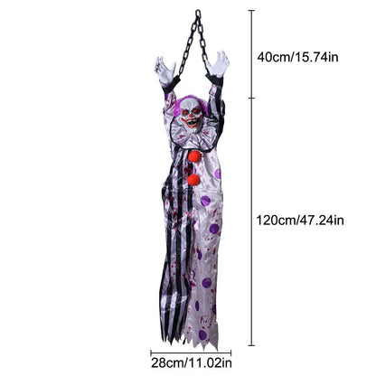 Decoração de Halloween Animatronics Palhaço Enfermeira Pendurado Controle por Voz Elétrico Exterior Assustador Liquidação Horror Adereços Casa Assombrada