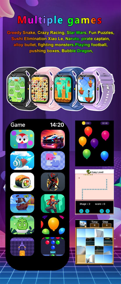 2025 New Children Smart Watch Alarm Clock LED Flashlight Waterproof Kid Watches HD Camera Take Photo Puzzle Game Smartwatch Girl