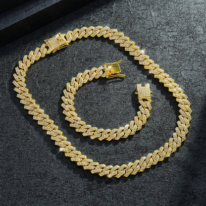 Moda Hip Hop Quadrado 14MM Corrente Cubana Colar Masculino Cor Dourada Feminino Strass Cravejado Corrente Cubana Joias Punk Presente