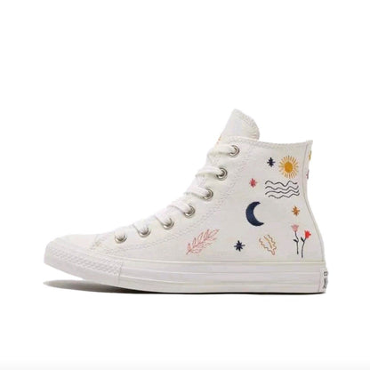 Converse Chuck Taylor All Star Women's Skateboarding Shoes, Embroidery Pattern, Casual, Canvas Sneakers, White