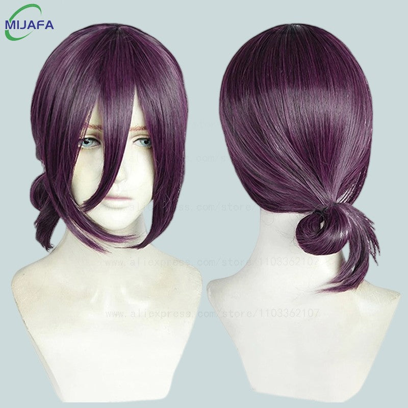 High Quality Anime Reze Cosplay Wig 45cm Purple Heat Resistant Synthetic Hair Anime Wigs + Wig Cap