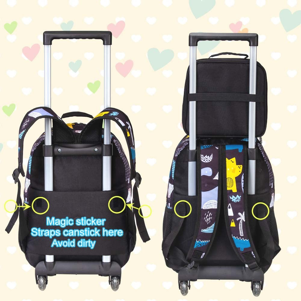 Mochila de Rodinha 3 Peças para Meninas e Meninos, Mochila Escolar com Rodas para Crianças, Mochila com Rodas e Lancheira