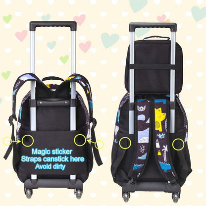Mochila de Rodinha 3 Peças para Meninas e Meninos, Mochila Escolar com Rodas para Crianças, Mochila com Rodas e Lancheira