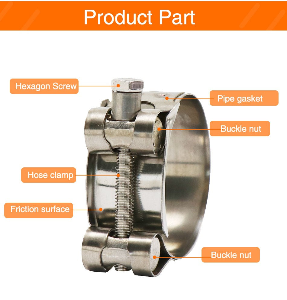 ZSDTRP 26-63mm Stainless Steel Motorcycle Exhaust Clamp Clip For Slip-on Motorcycle Muffler Clamp Kit