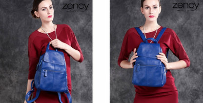 Zency Mochila Feminina Elegante Preta Branca Couro Genuíno Qualidade A++ Antifurto Grande Capacidade Mochila de Viagem Designer