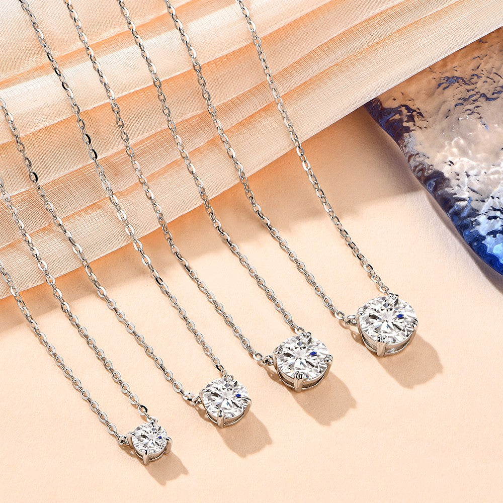 Colar de Moissanita com Diamante 6,5mm 1CT para Mulher Pingente Prata 925 Colar Feminino Correntes Festa Noiva Joias Finas