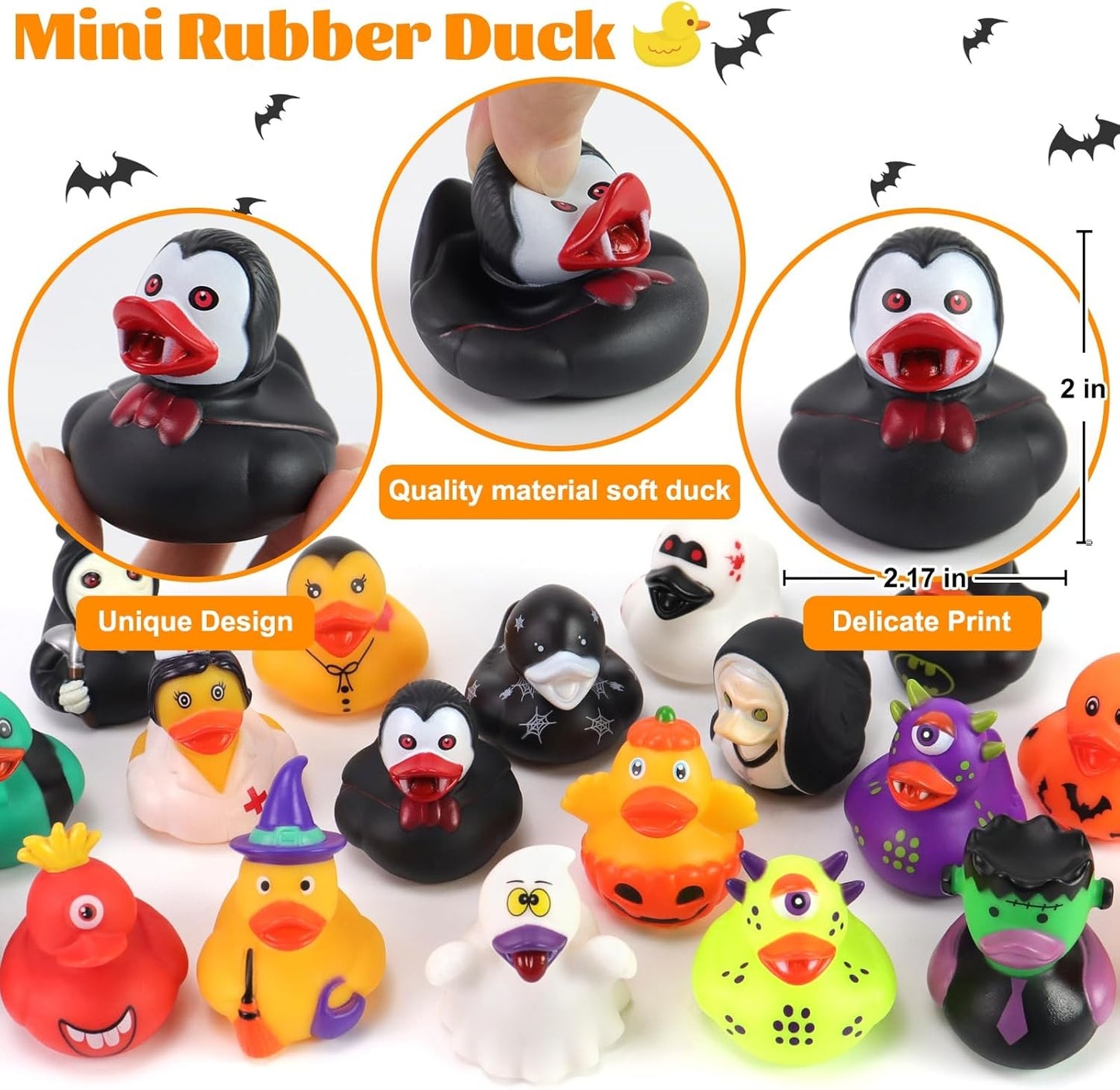 16-320pcs Halloween Rubber Ducks Halloween Style Ducks for Jeeps Ducking Trick or Treat Supplies Funny Rubber Toys For Kids